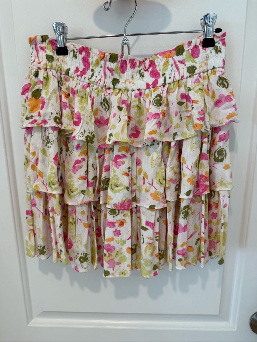Chelsea & Violet Floral Tiered Mini Skirt - Pink, Olive & Yellow